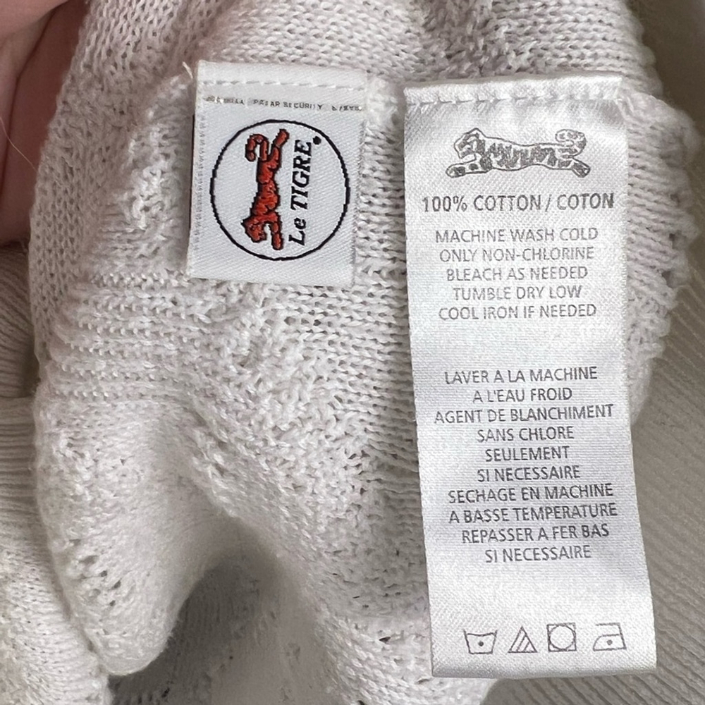 Le Tigre White Yellow Crew Neck Sweater with Cable Knit 100% Cotton preppy Sport - Picture 7 of 8